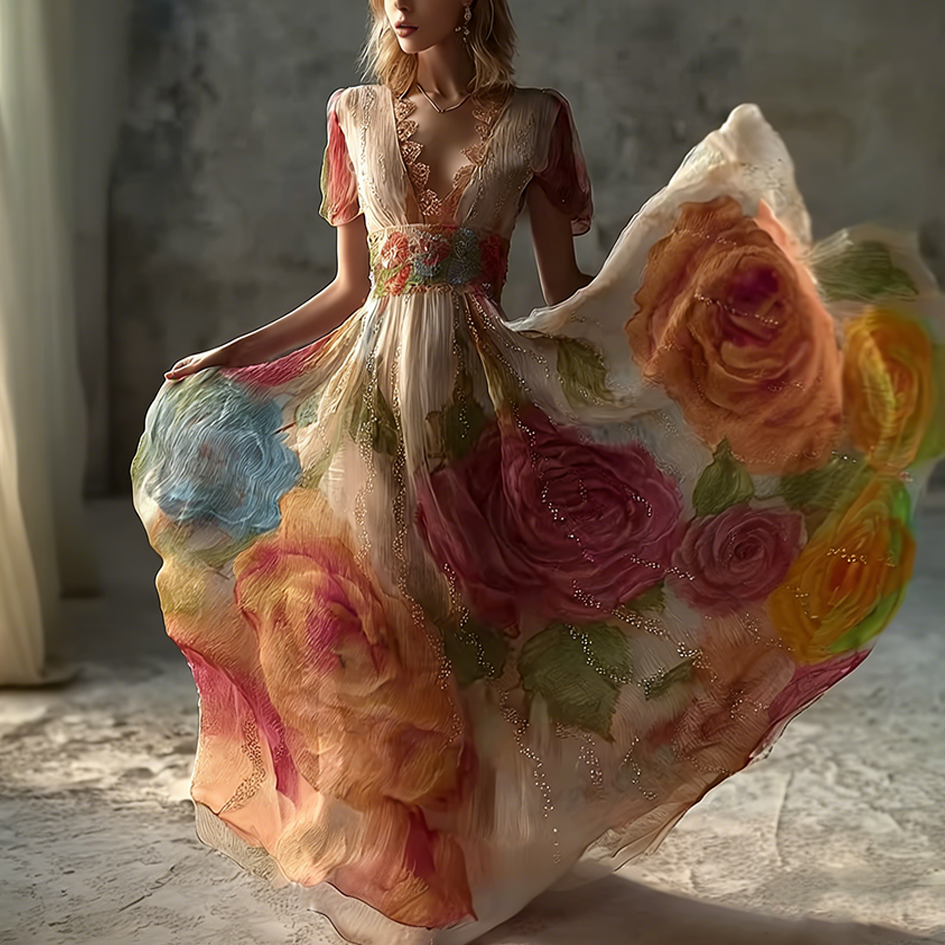 Bohemian Retro Oil-painting Style Women's Summer Dress