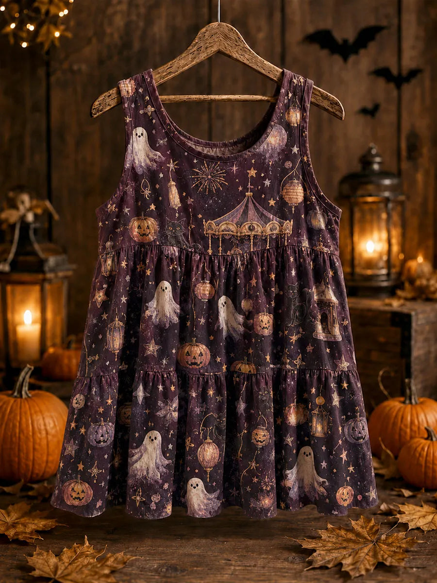 Enchanted Ghost & Pumpkin Carnival Halloween Sleeveless Tank Top