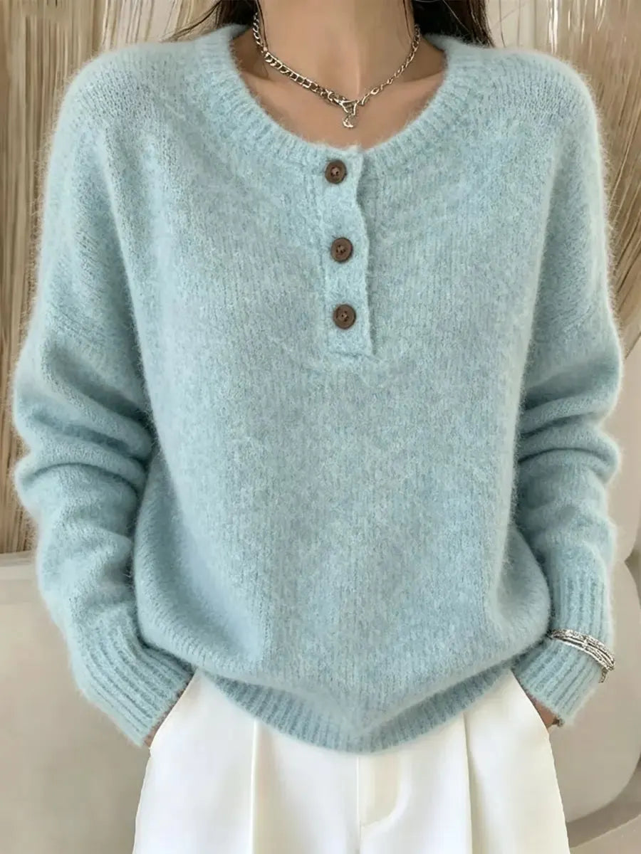 Retro Elegant Button Round Neck Art Casual Stylish Long Sleeve Knitted Sweater