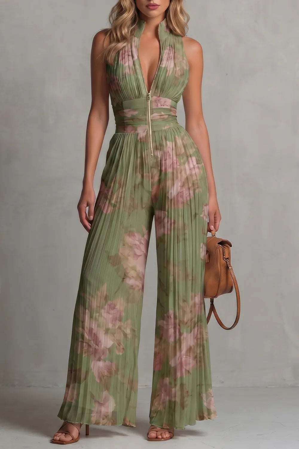 Pleated halter elegance – Wide-leg jumpsuit