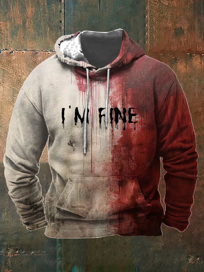 Men's Bloody I'm Fine Halloween Print Hooded Sweatshirt