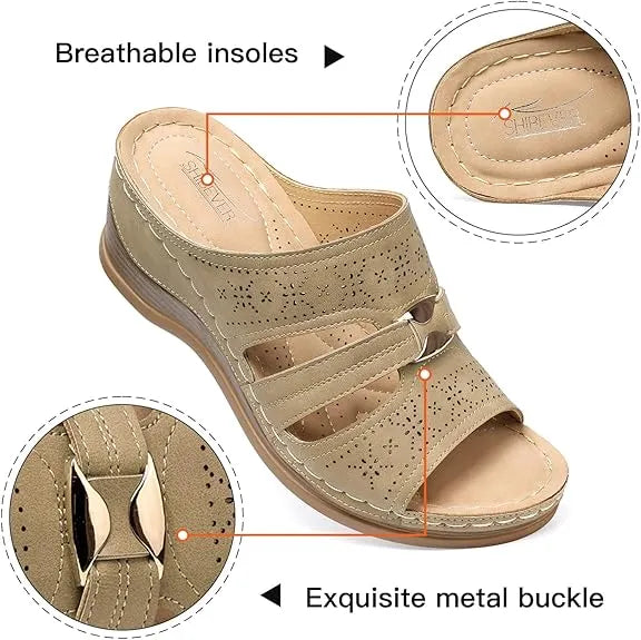 SHIBEVER Wedge Sandals for Women Hollow Out Slip On Platform Wedge Sandals Summer Casual Walking Shoes