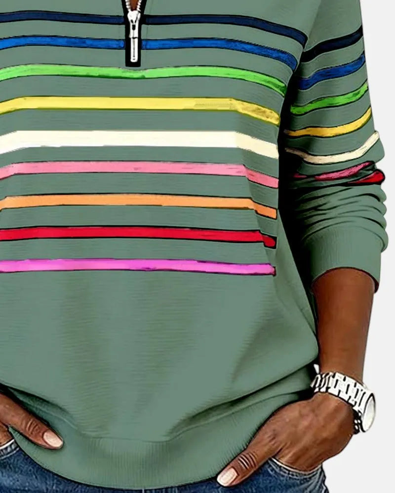 Vienna | Rainbow Striped Zip Sweatshirt
