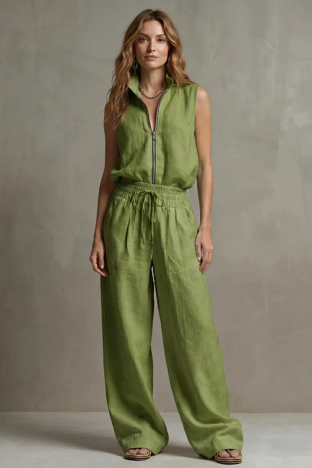 Relaxed zip-front elegance – Trouser set