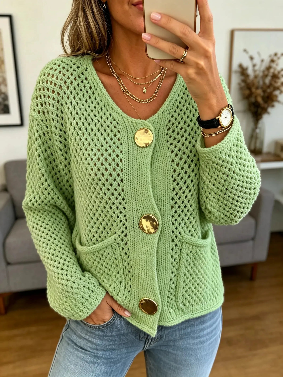 Women's Open-Knit Cardigan Sweater