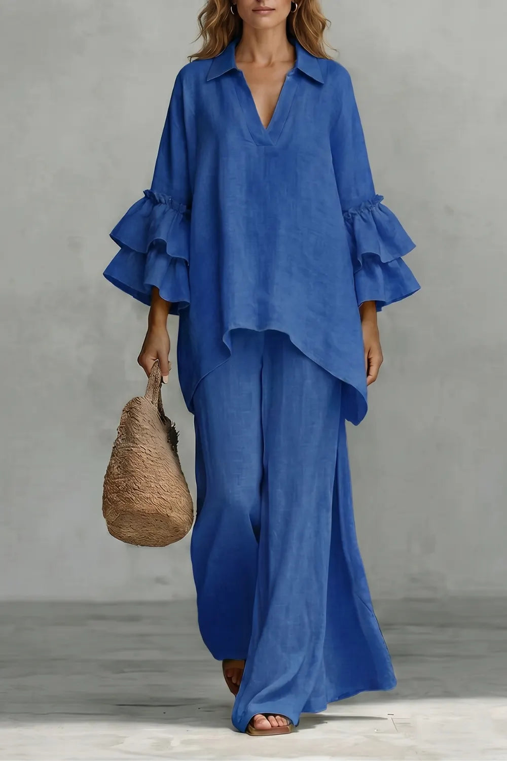 Ruffled sleeve ease – Trouser set