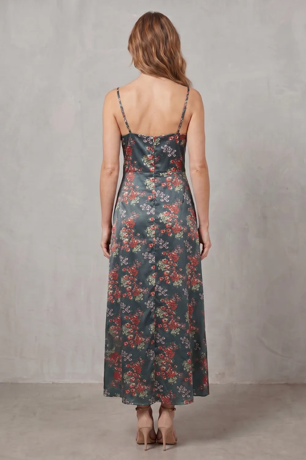 Satin floral allure – Midi dress