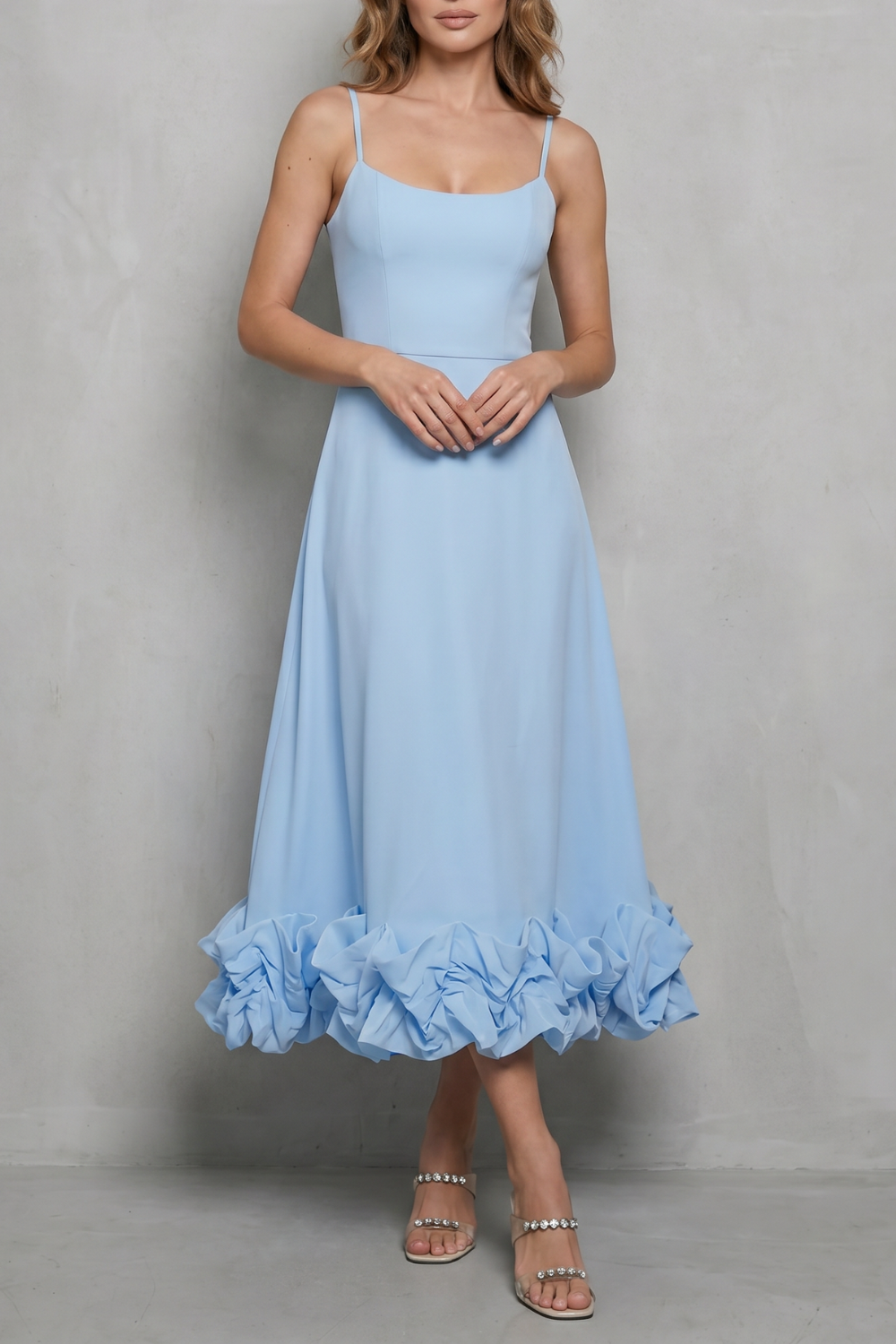 Romantic ruffle hem – Sleeveless midi dress