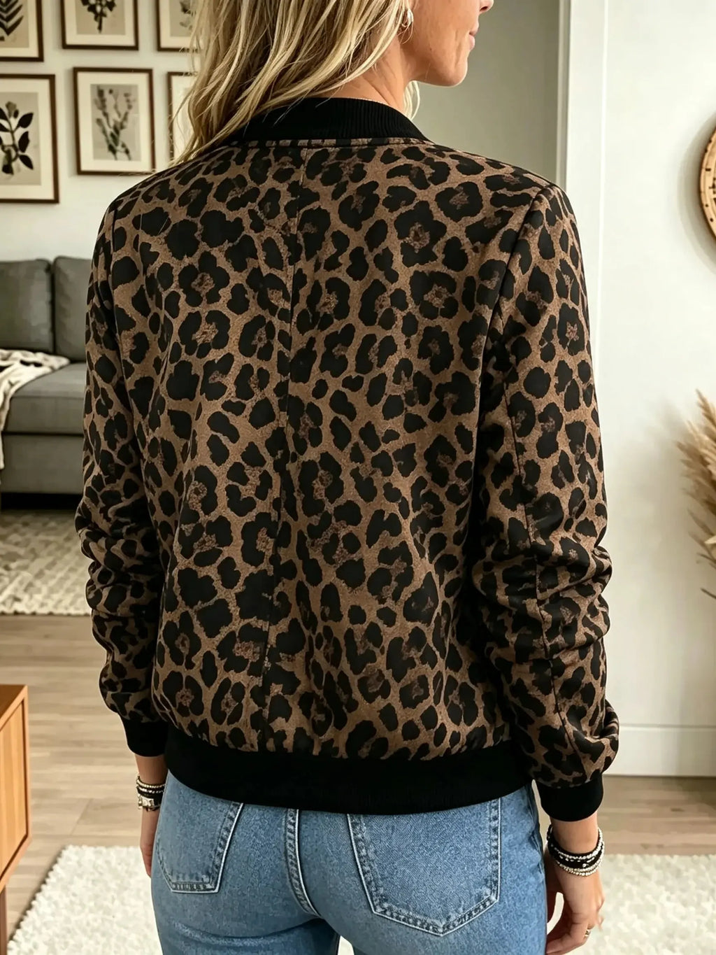 Women's Leopard Print Zip-Up Bomber Jacket