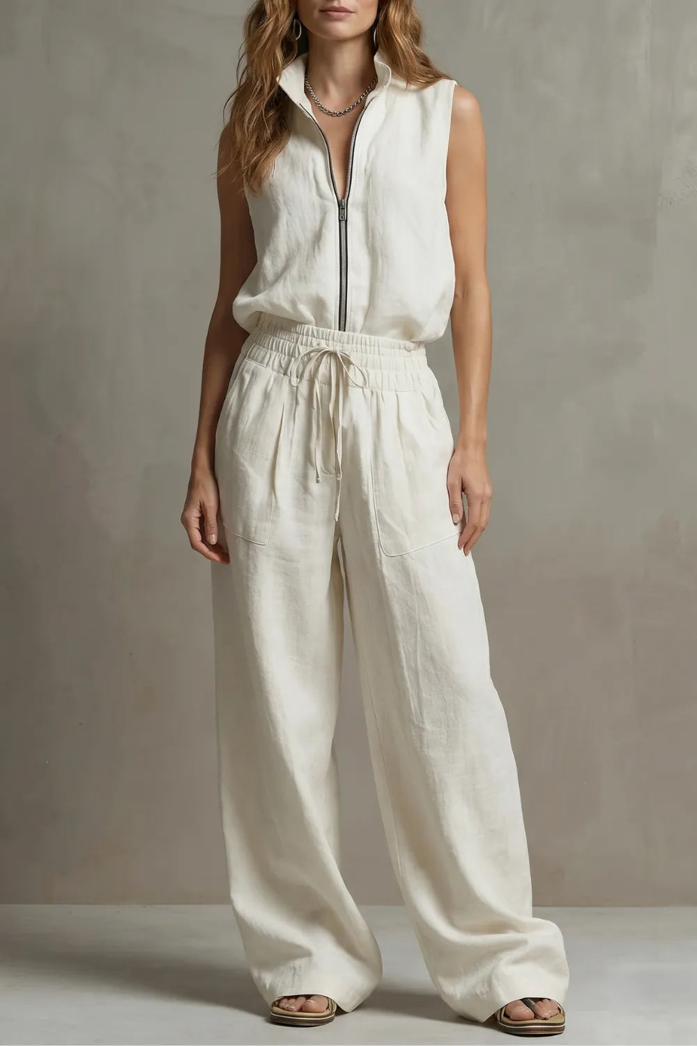 Relaxed zip-front elegance – Trouser set