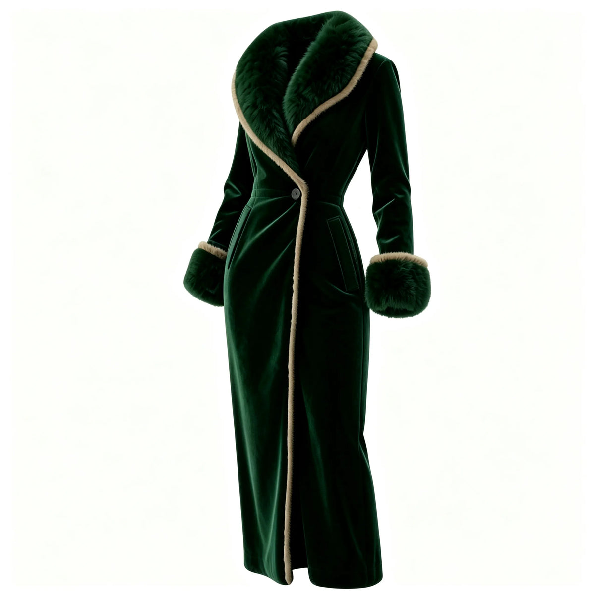 Women's Retro Velvet Fur Collar Long Coat