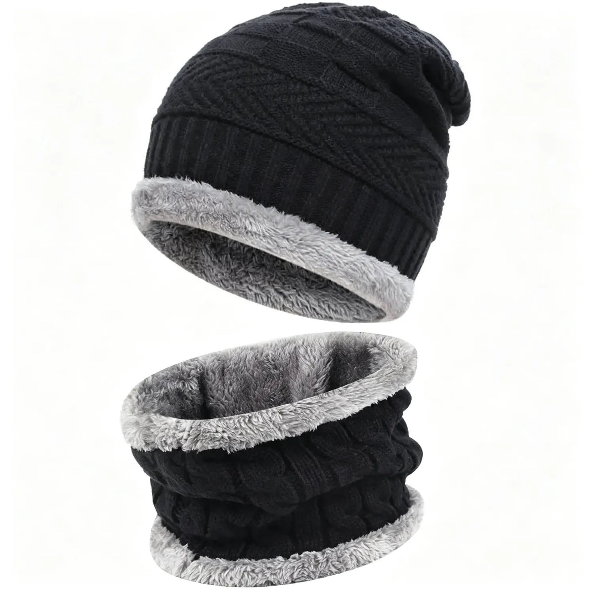 Mens Womens Winter Beanie Hat Scarf Set Warm Knit Hat Thick Fleece Lined Winter Cap