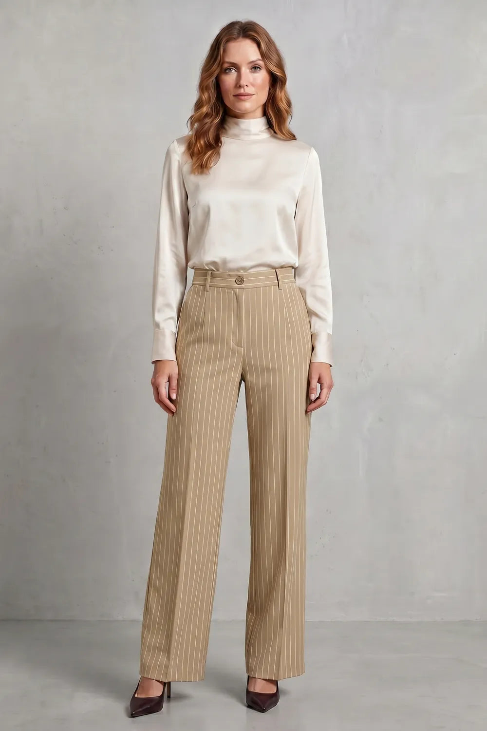 Refined pinstripe elegance – Wide-leg trousers