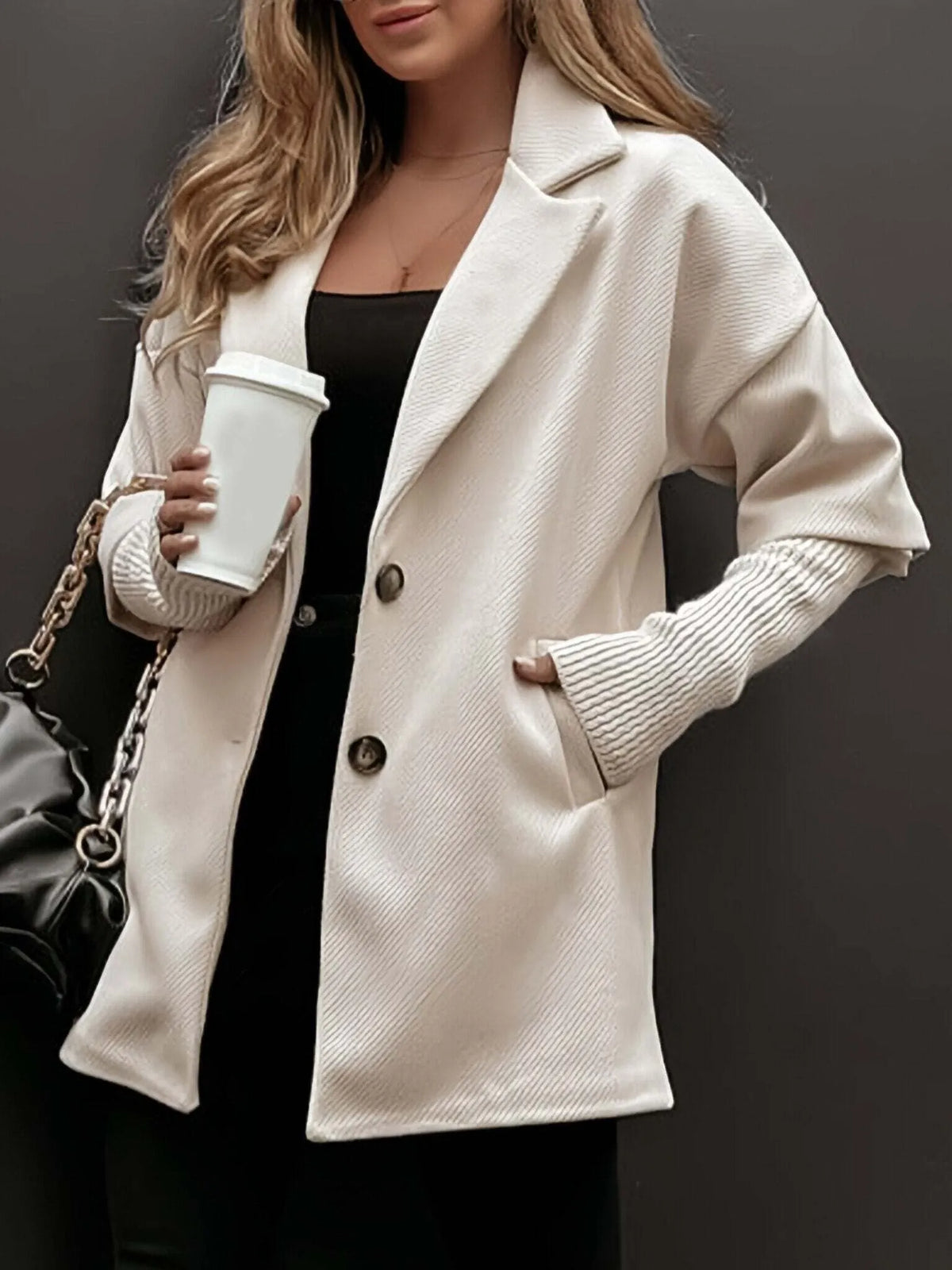 Lapel Long-sleeved Patchwork Casual Jacket