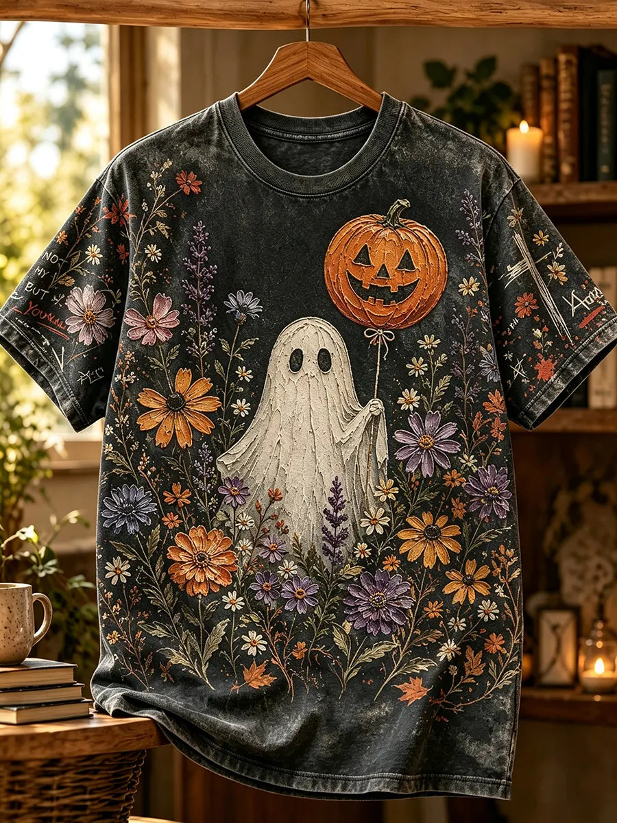 Cute Halloween Ghost in Wildflower Field T-Shirt