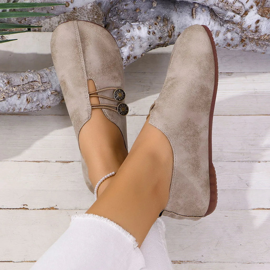 Women's Elegant soft sole round toe buckle decoration Flat Shoes