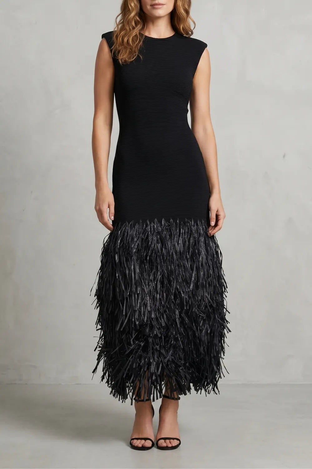 Raffia fringe elegance – Midi dress