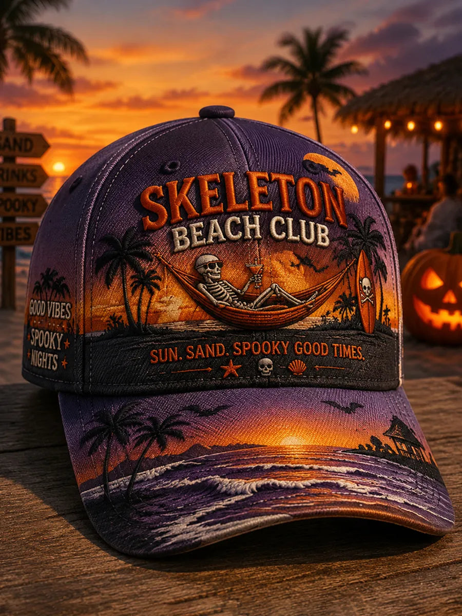 Skeleton Beach Club Halloween Print Casual Cap