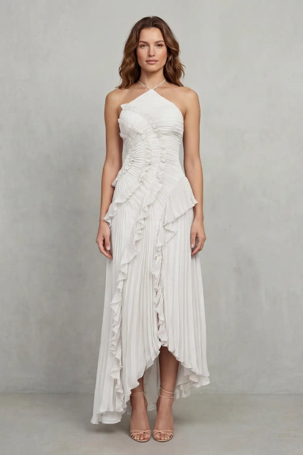 Sculpted pleats – One-shoulder midi dress