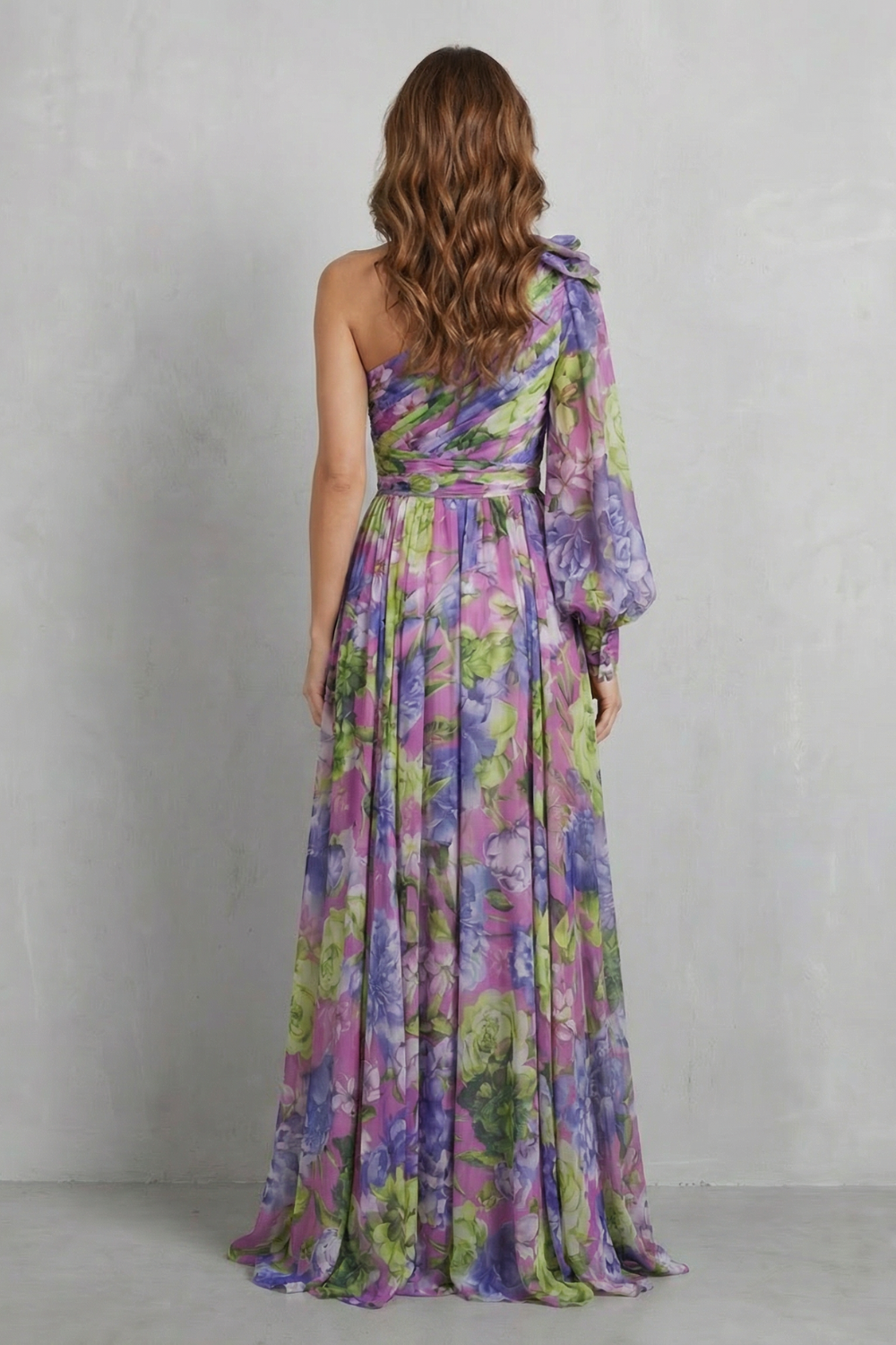 One-shoulder floral drape – Maxi dress