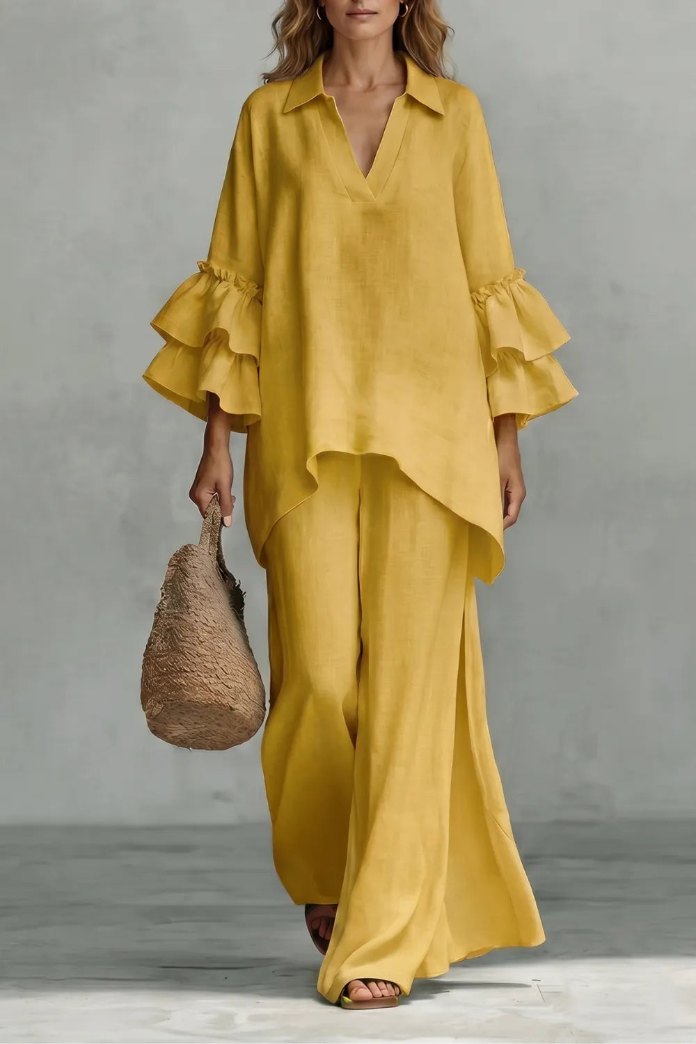 Ruffled sleeve ease – Trouser set