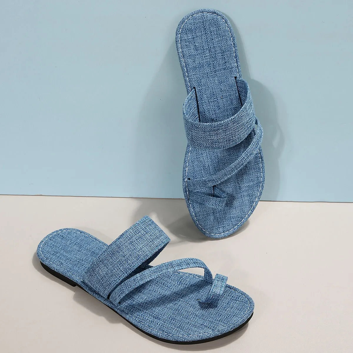 Denim Slide Sandals for Wide Feet