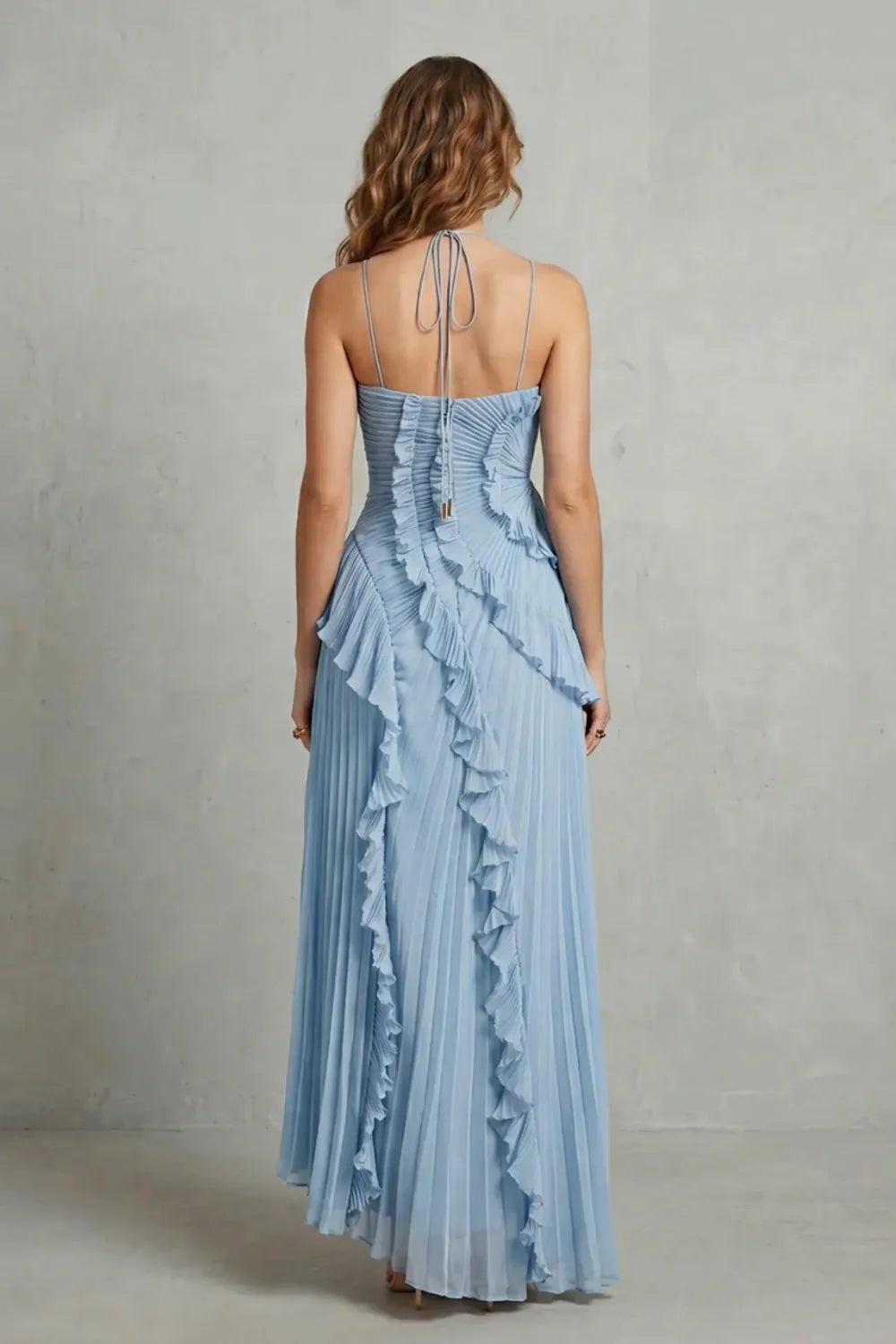 Sculpted pleats – One-shoulder midi dress