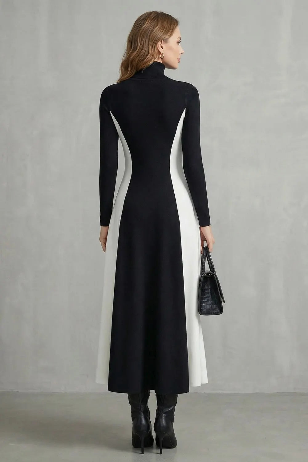 Sculpted contrast flow – Turtleneck dress
