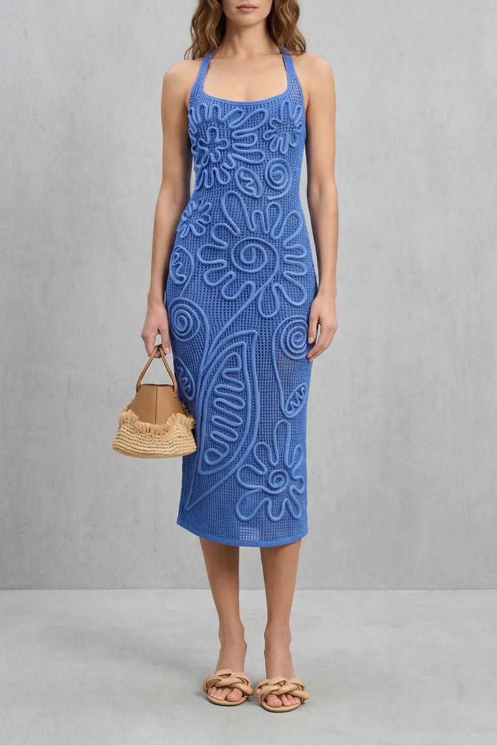 Sculpted crochet bloom – Textured midi dress