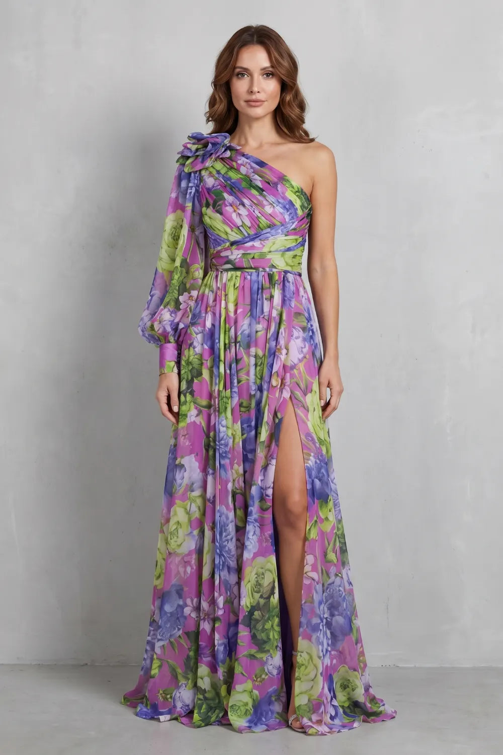 One-shoulder floral drape – Maxi dress