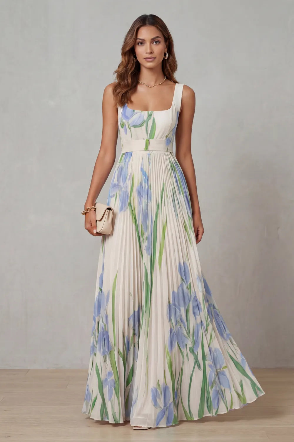 Watercolor floral – Pleated maxi dress