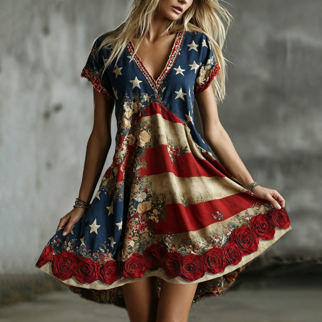 Women's Retro  V Neck Midi Dress