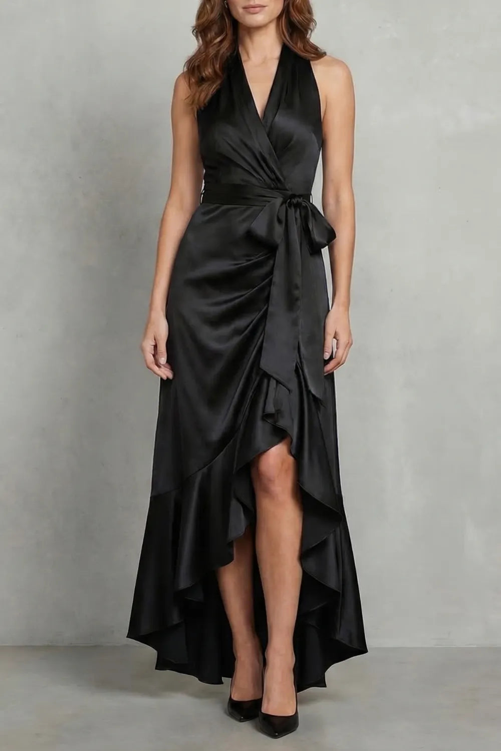 Satin draped silhouette – Evening maxi dress
