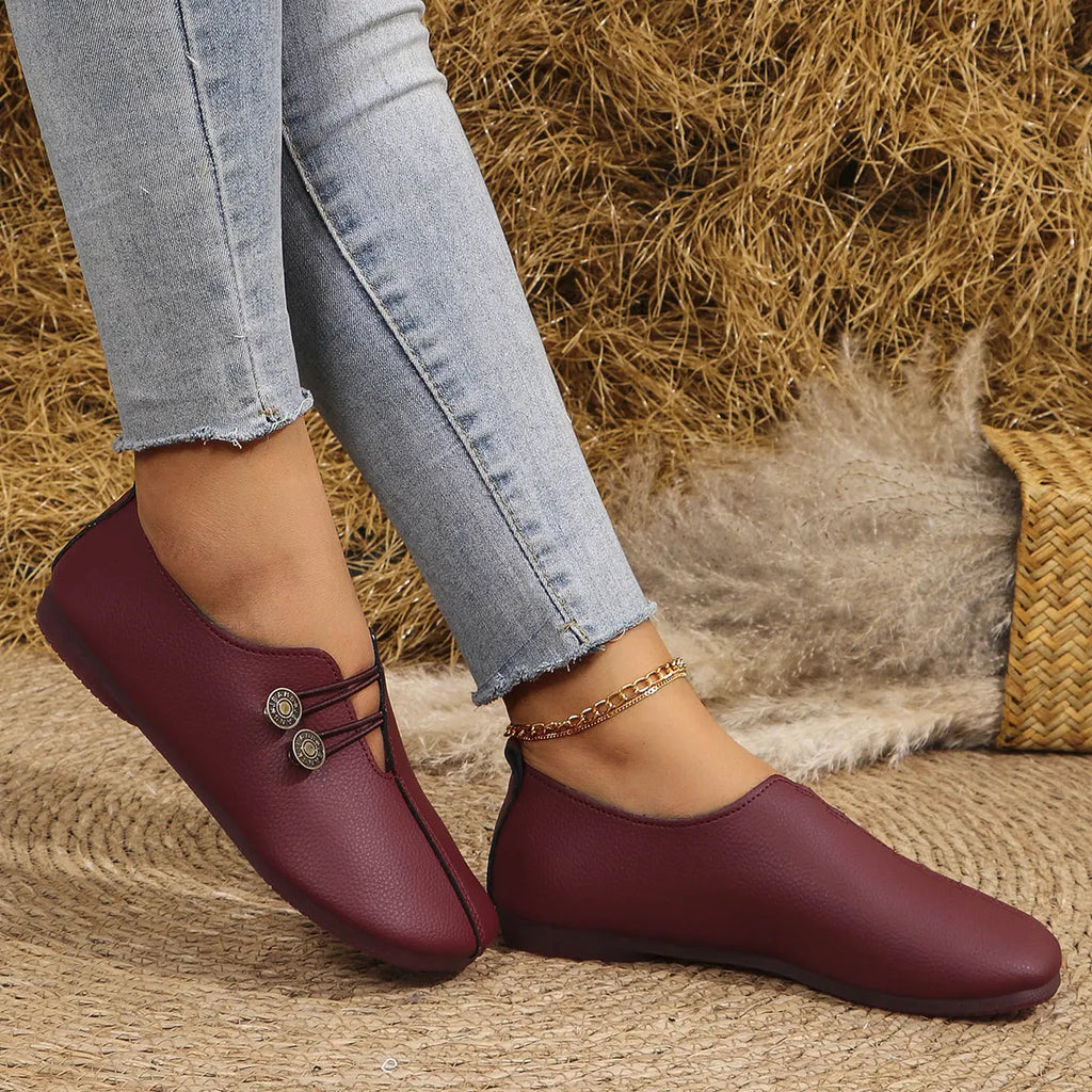 Women's Elegant soft sole round toe buckle decoration Flat Shoes