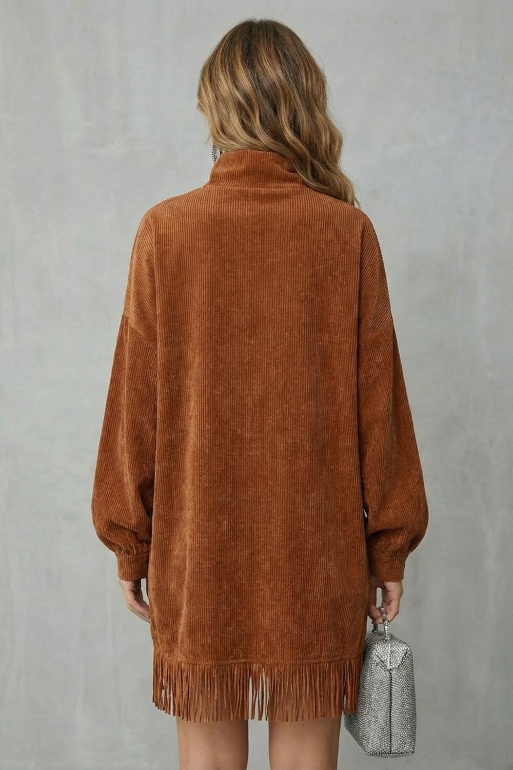 Fringed charm – Turtleneck mini dress
