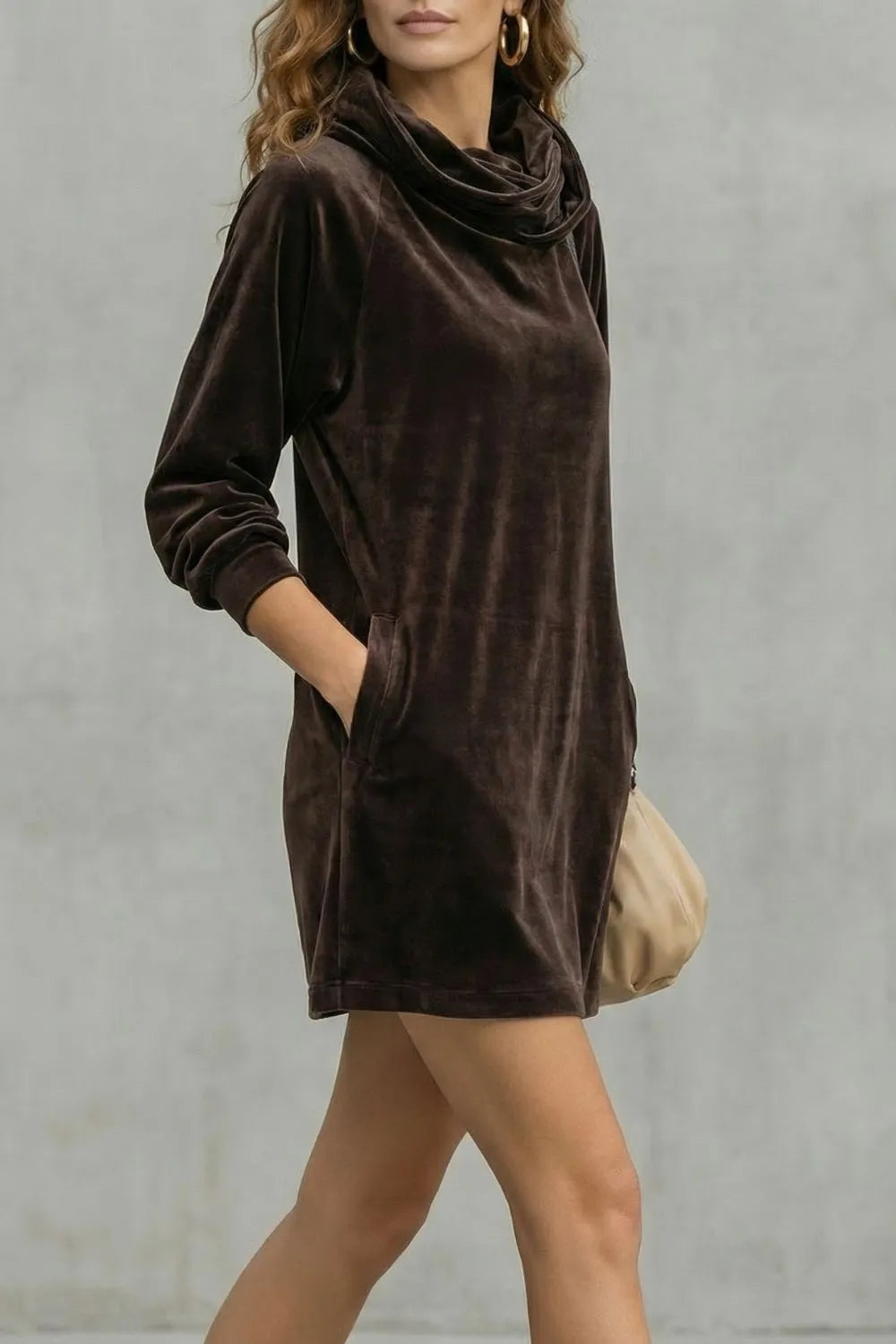 Velvet drape comfort – Cowl neck mini dress