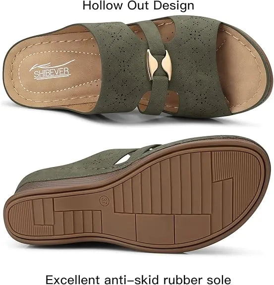 SHIBEVER Wedge Sandals for Women Hollow Out Slip On Platform Wedge Sandals Summer Casual Walking Shoes