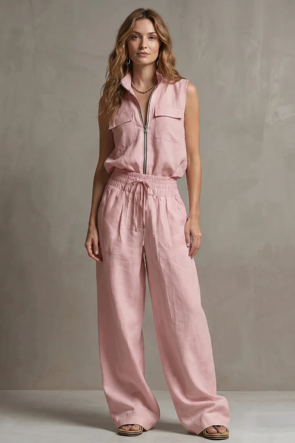 Relaxed zip-front elegance – Trouser set