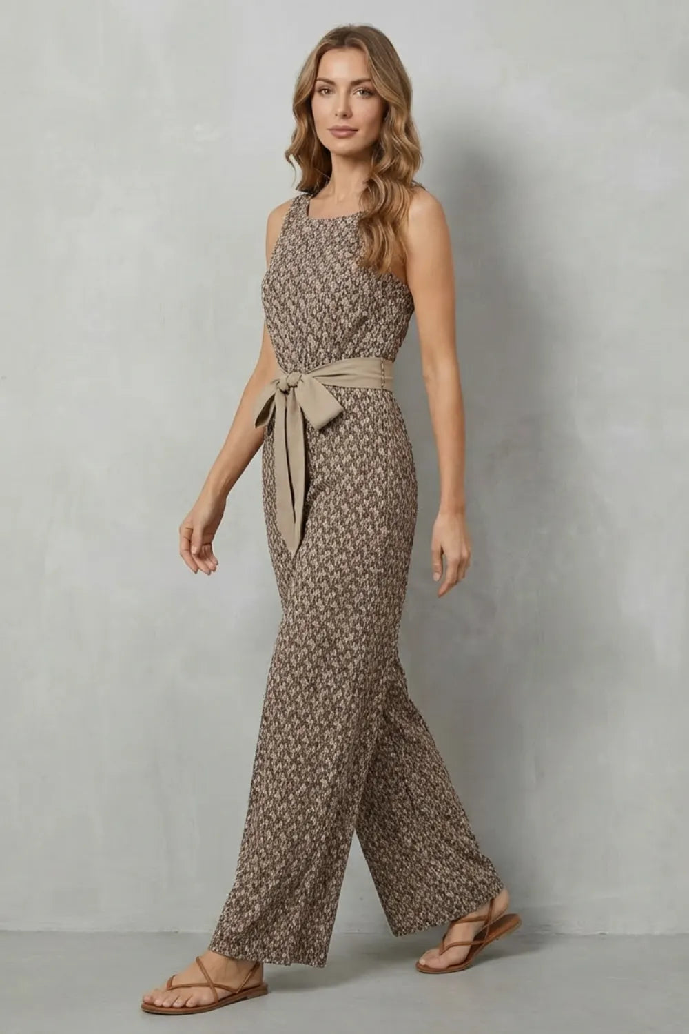 Printed tie-waist – Sleeveless jumpsuit