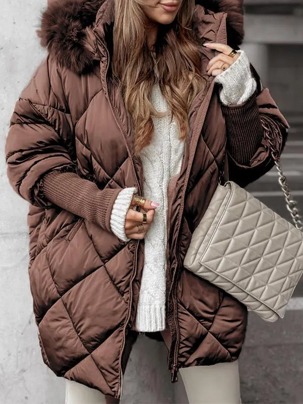 Fur Hooded Long-sleeved Casual Cotton Jacket