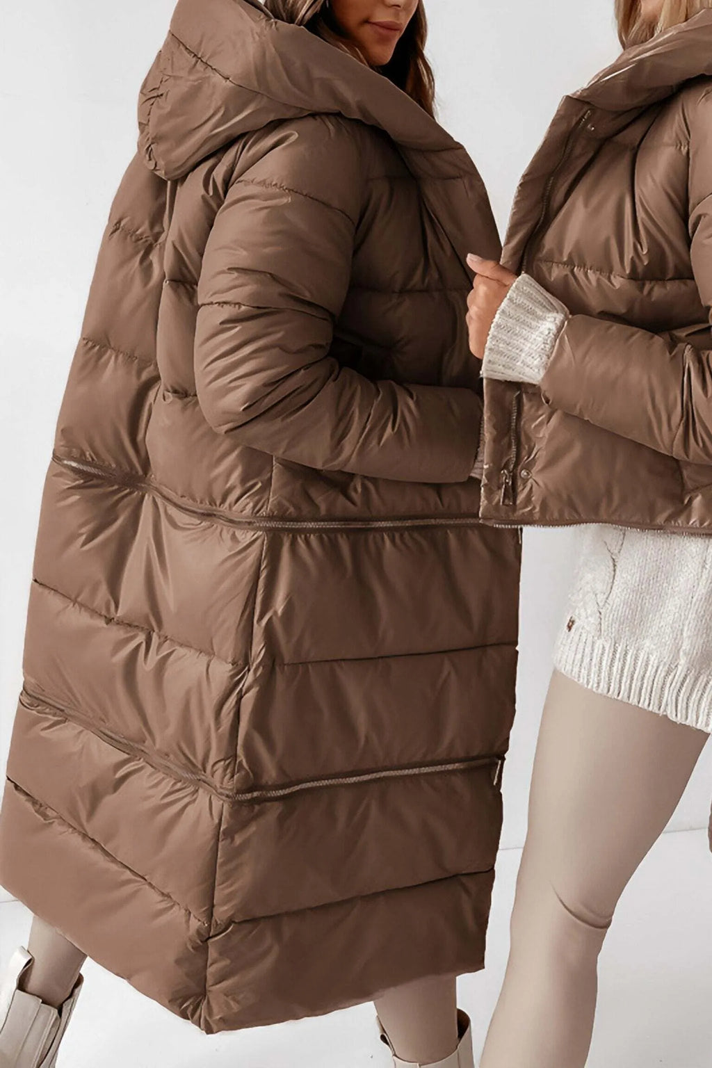 Hooded Zippered Detachable Long and Short Autumn and Winter Coat