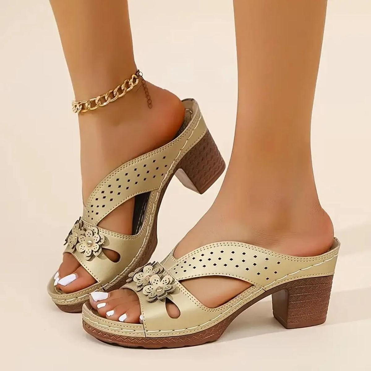 NEW ARRIVAL 70% OFF - Orthopedic Chunky Flowers High Heel Sandals - BUY 2 FREE SHIPPING