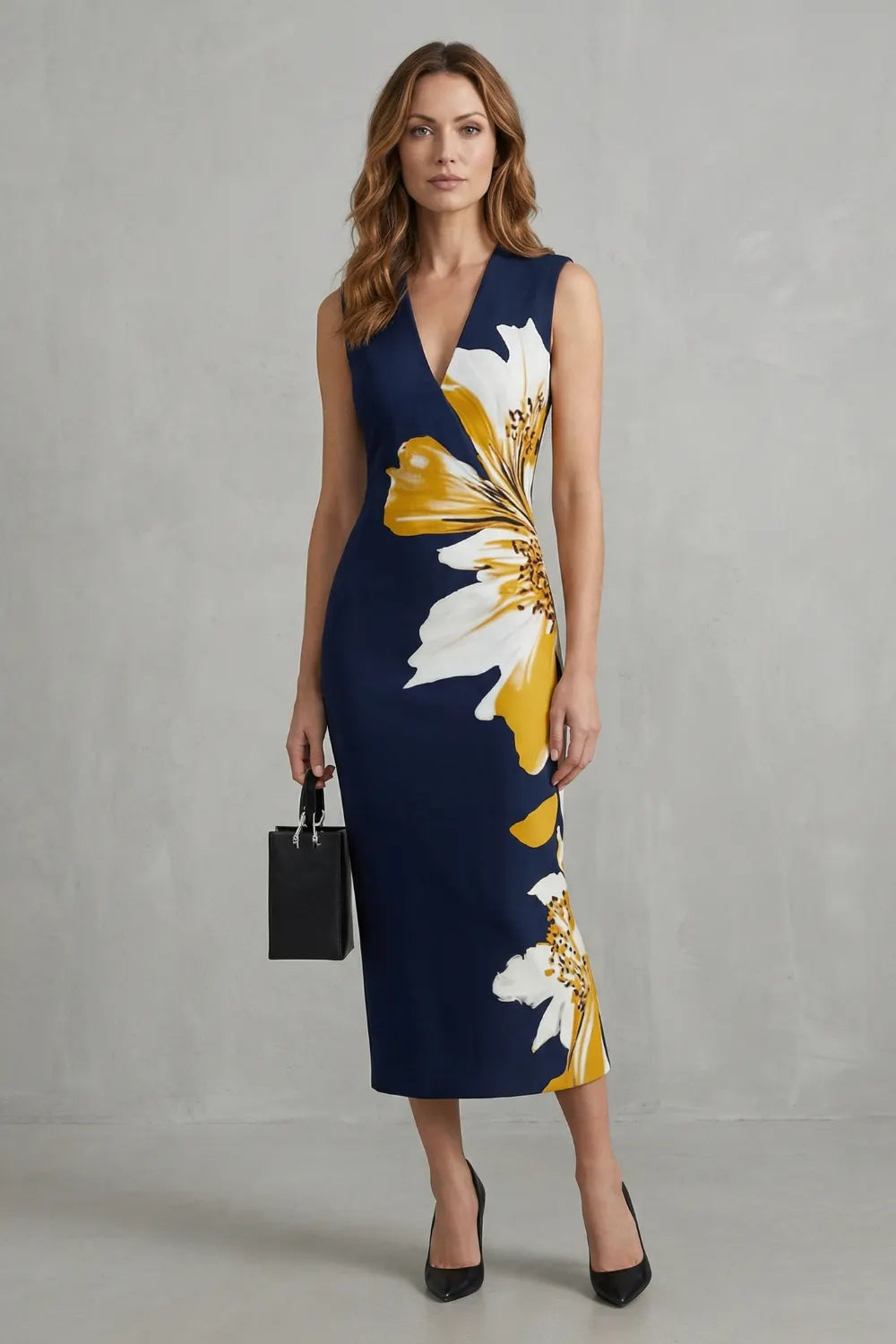 Bold floral contrast – Midi dress