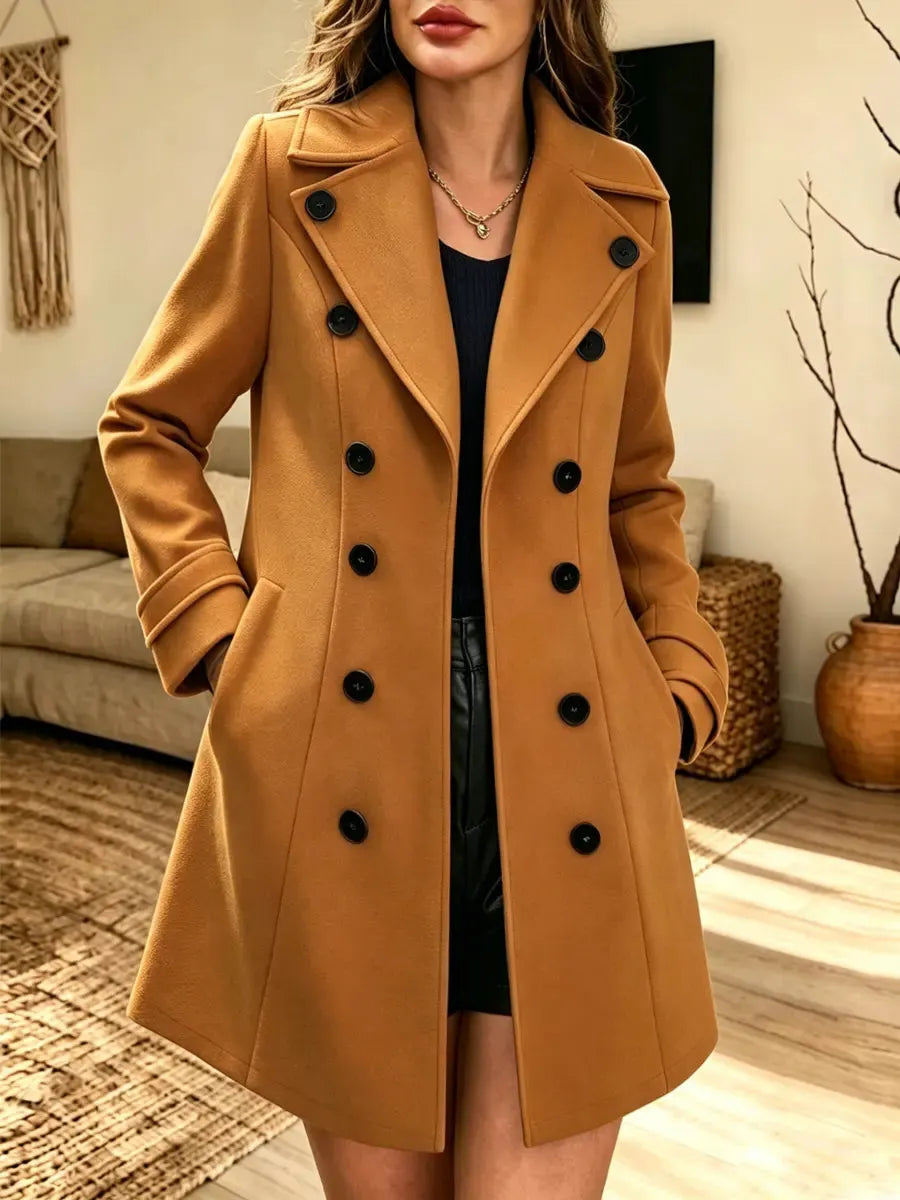 Retro Art Casual Double‐breasted Lapel Wool-blend Stylish Long Sleeve Coat