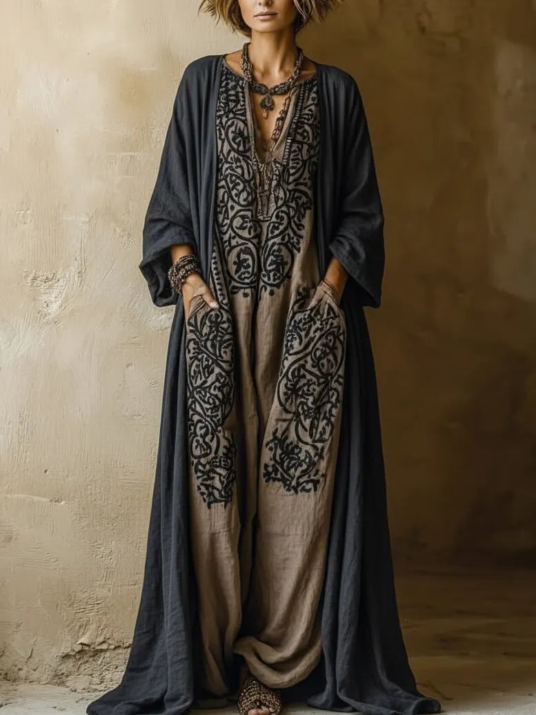Bohemian Vintage Printed Cotton-linen Two-piece Set