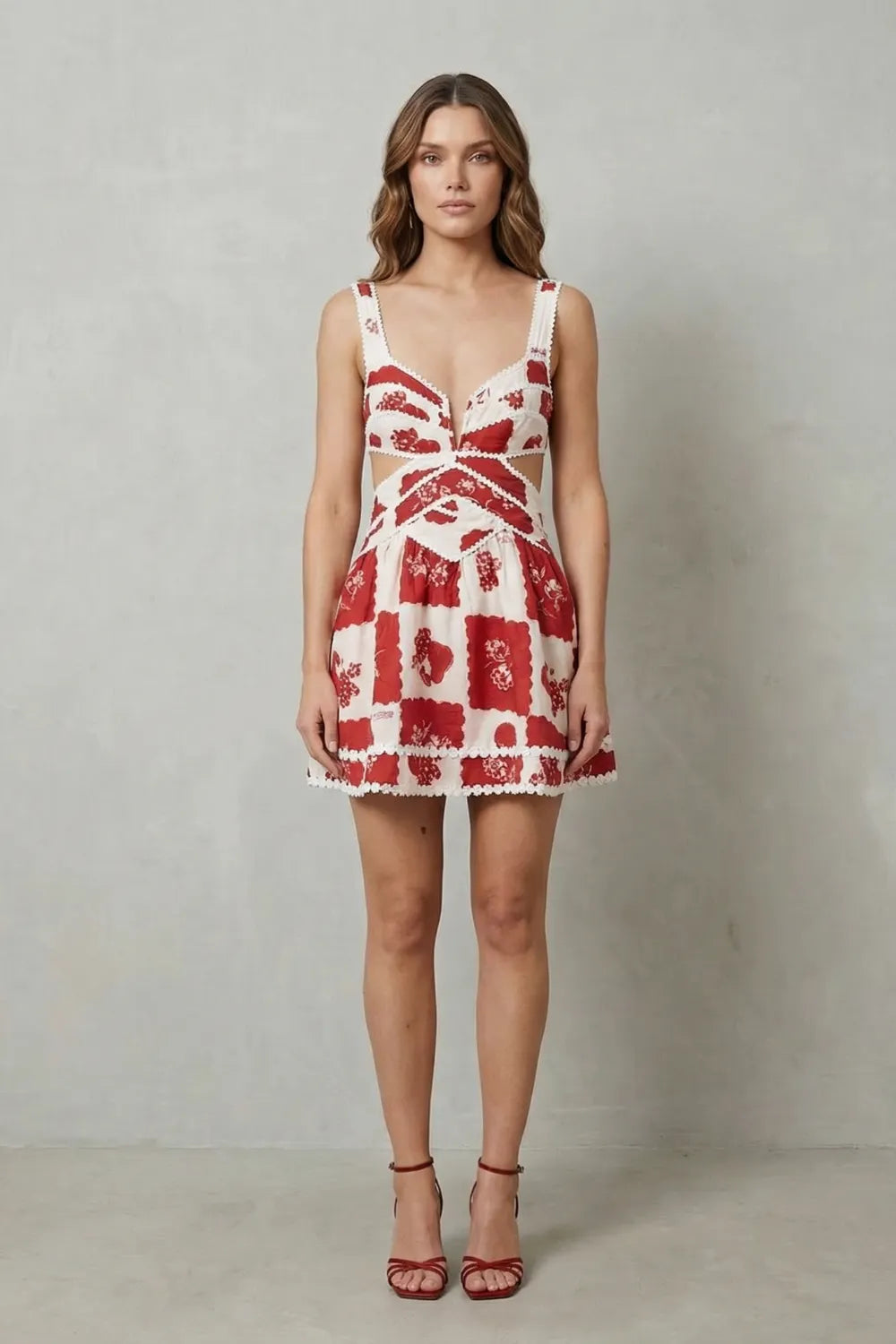 Vintage scarlet motif – Cutout mini dress