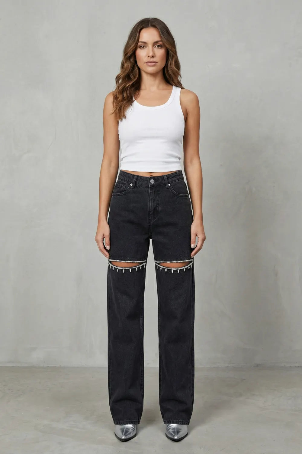 Crystal cut detail – Wide leg jeans