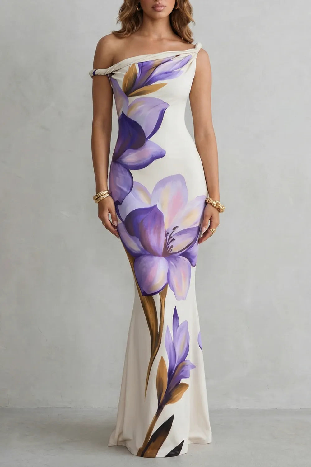 Off-shoulder floral allure – Maxi dress