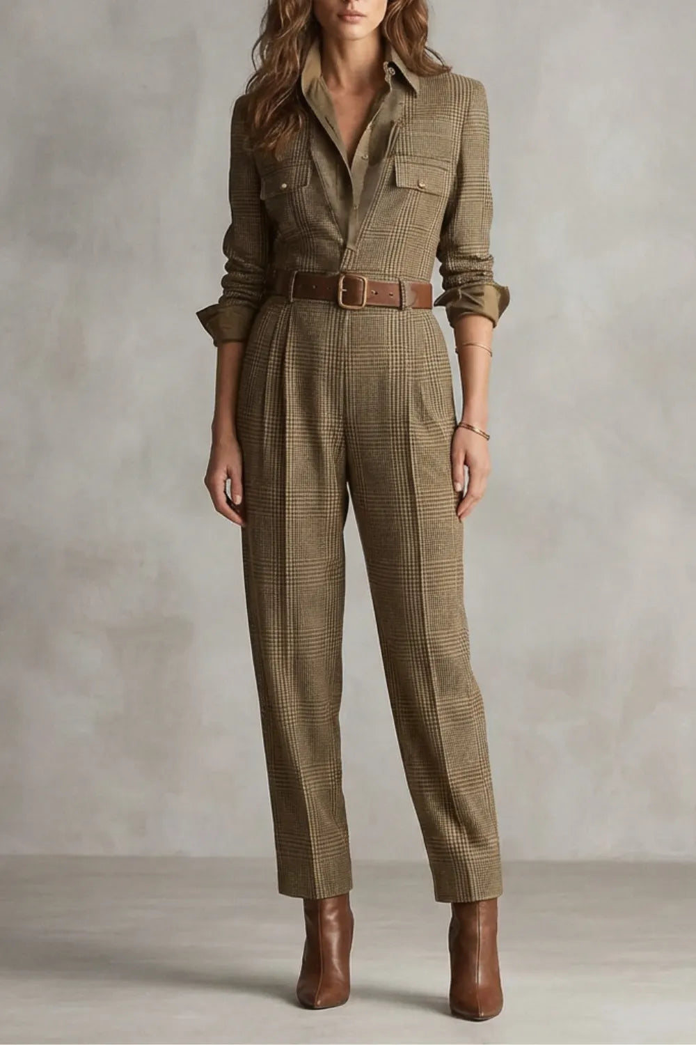 Vintage plaid charm – Tailored jumpsuit