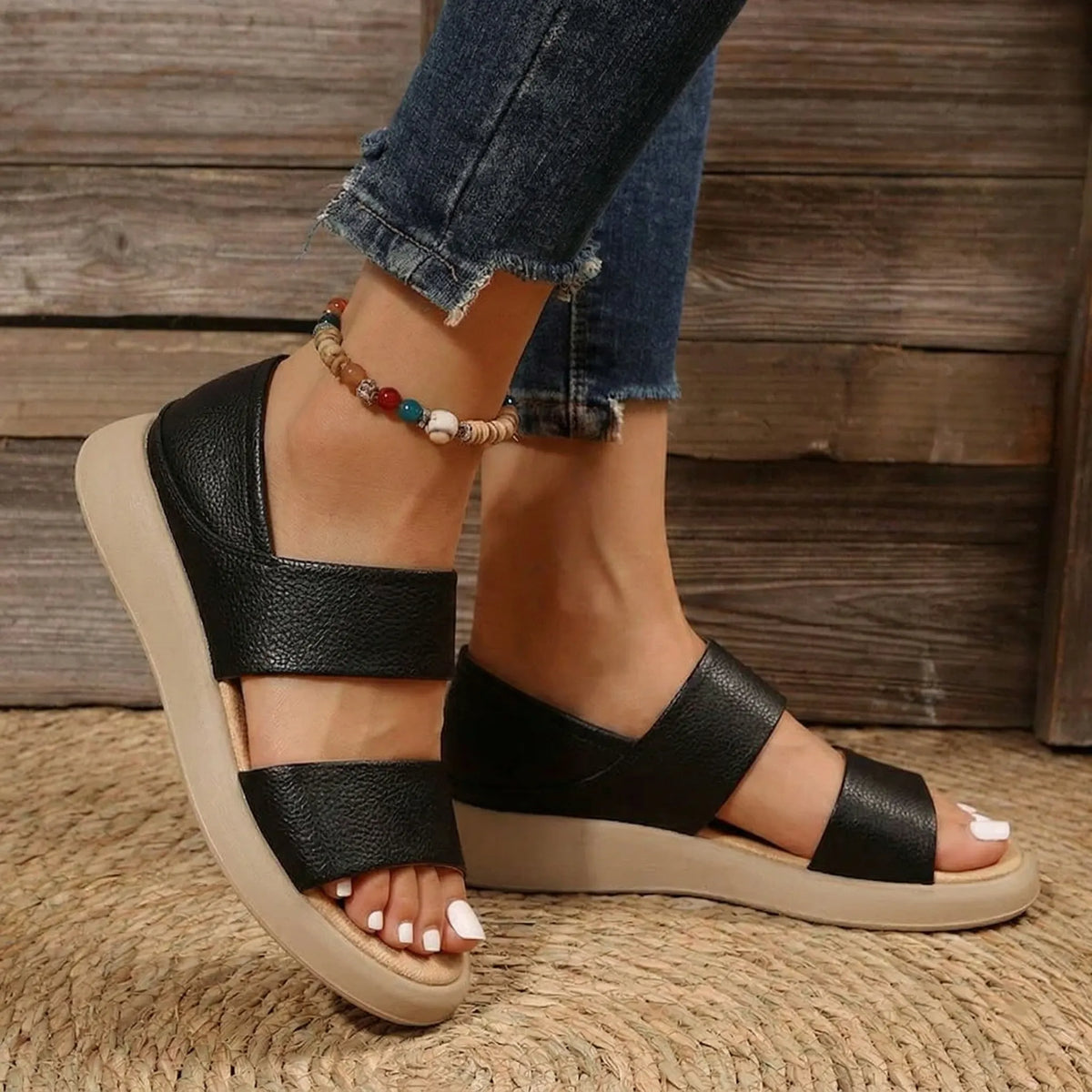 Wearscomfy New Thick Sole Women's Stylish Genuine Leather Sandals